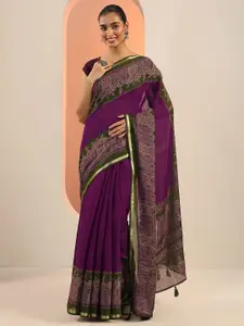 Libas Solid Saree With Paisley Printed Border