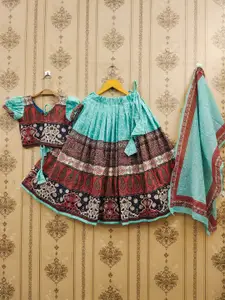 BAESD Girls Ethnic Motifs Printed Mukaish Ready To Wear Lehenga & Blouse With Dupatta