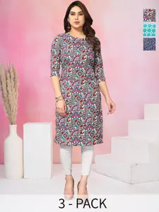 KETAKI FASHION Women Pack of 3 Geometric Printed Daily Straight Kurtas