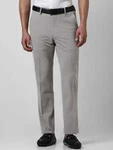 Van Heusen Men Checked Slim Fit Mid-Rise Formal Trousers