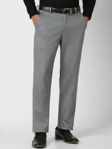 V Dot Men Textured Regular Fit Formal Trousers