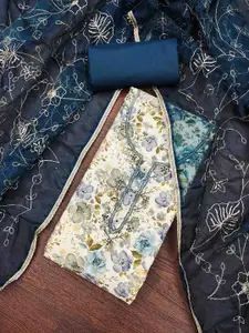 KIMISHA Floral Printed Beads and Stones Unstitched Dress Material