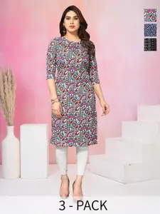 KETAKI FASHION Selection Of 3 Ethnic Motifs Printed Round Neck Straight Kurtas