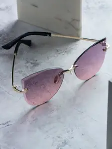 Leeway Women Rimless Cateye Sunglasses with UV Protected Lens LW-2007-3-DARKPINK