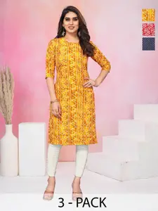 KETAKI FASHION Selection Of 3 Floral Printed Round Neck Straight Pure Crepe Kurtas