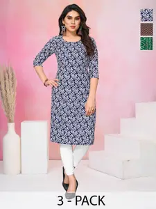 KETAKI FASHION Women Pack of 3 Geometric Printed Mirror Work Crepe Kurta