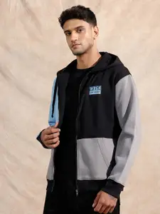WROGN Men Colourblocked Hooded Cotton Sweatshirt