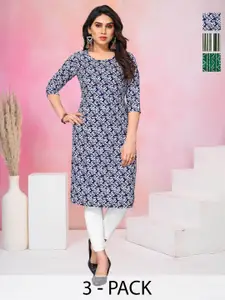 KETAKI FASHION Selection Of 3 Floral Printed Round Neck Straight Kurtas