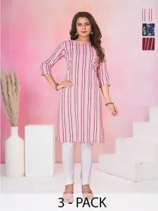 KETAKI FASHION Selection Of 3 Striped Round Neck Straight Kurtas