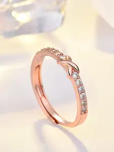 Shining Diva Fashion Rose Gold-Plated Crystal Studded Finger Ring