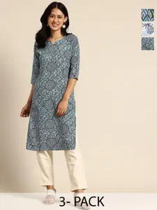 KETAKI FASHION Women Pack of 3 Ethnic Motifs Printed Regular Straight Calf Length Kurta