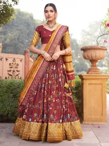 A TO Z CART Printed Ready to Wear Silk Lehenga & Unstitched Blouse With Dupatta