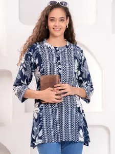 HIGHLIGHT FASHION EXPORT Women Mandarin Collar Ethnic Motifs Printed Straight Kurti