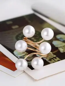 Shining Diva Fashion Gold-Plated Pearls Beaded Hypoallergenic Adjustable Finger Ring