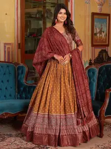 A TO Z CART Printed Ready to Wear Silk Lehenga & Unstitched Blouse With Dupatta