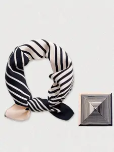 QUECY Women Striped Printed Scarf