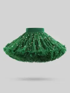 INCLUD Girls Flared Self Design Foil Printed Mini Skirt