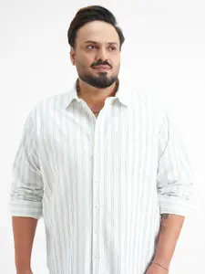 HIGHLANDER Men Plus Size Vertical Striped Spread Collar Cotton Casual Shirt