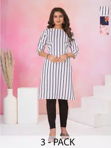 KETAKI FASHION Selection Of 3 Striped Round Neck Straight Kurtas
