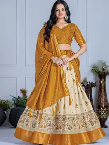 LADY SHOPI Floral Printed Foil Work Ready To Wear Lehenga & Unstitched Blouse With Dupatta