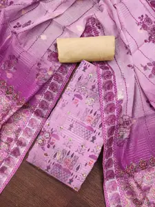 KIMISHA Ethnic Motifs Printed Sequinned Cotton Banarasi Unstitched Dress Material