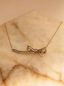 RaasRani Rose Gold-Plated Statement Bow Pendant Necklace