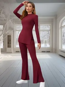 SRUTVA FASHION Textured Round Neck Top & Trousers Co-Ord Set