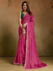 Saree mall Striped Beads and Stones Pure Chiffon Leheriya Sarees