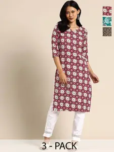 KETAKI FASHION Women Pack of 3 Pure Crepe Straight Kurta