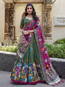 A TO Z CART Printed Ready to Wear Silk Lehenga & Unstitched Blouse With Dupatta