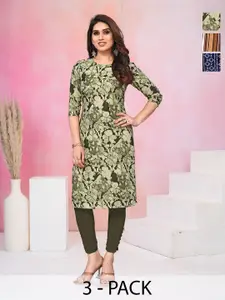 KETAKI FASHION Women Pack of 3 Ethnic Motifs Printed Daily Straight Kurtas