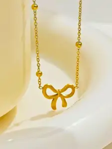 Bauble Cluster Stainless Steel 18K Gold-Plated Bow Pendant Chain