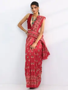 Libas Floral Printed Saree With Unstitched Blouse Piece