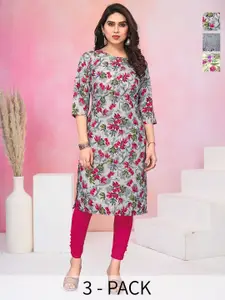 KETAKI FASHION Women Pack of 3 Floral Printed Sequinned Crepe Kurta