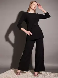 SRUTVA FASHION Boat Neck Belted Top & Trousers Co-Ord Set