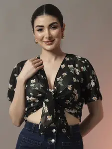 CORSICA Floral Printed Cropped Front Tie-Up Shrug