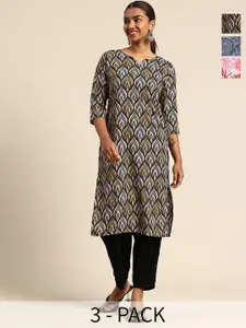 KETAKI FASHION Women Pack of 3 Geometric Printed Crepe Kurta