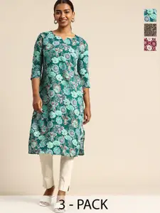 KETAKI FASHION Women Pack Of 3 Floral Printed  Crepe Kurta