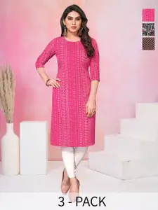 KETAKI FASHION Selection Of 3 Geometric Printed Straight Kurtas