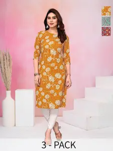 KETAKI FASHION Women Pack of 3 Floral Printed Thread Work Crepe Kurta