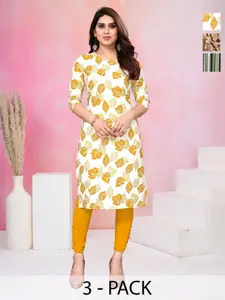 KETAKI FASHION Women Pack of 3 Floral Printed Regular Straight Calf Length Kurta
