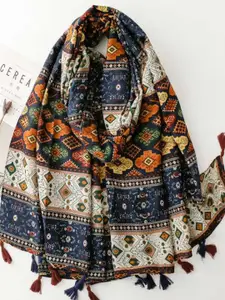 QUECY Women Ethnic Modif Printed Tasselled Border Scarf