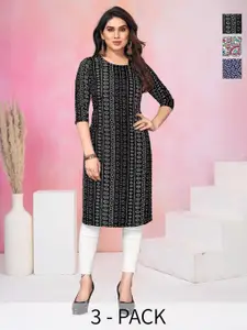 KETAKI FASHION Selection Of 3 Bandhani Printed Round Neck Straight Kurtas