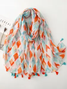 QUECY Women Printed Scarf with Tasselled Border