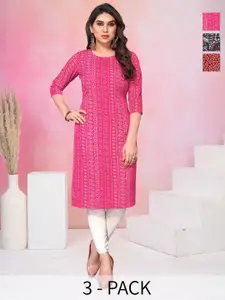 KETAKI FASHION Selection Of 3 Floral Printed Round Neck Straight Kurtas