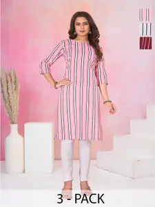 KETAKI FASHION Women Pack of 3 Striped Daily Straight Kurtas