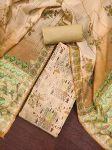 KIMISHA Ethnic Motifs Printed Sequinned Cotton Banarasi Unstitched Dress Material