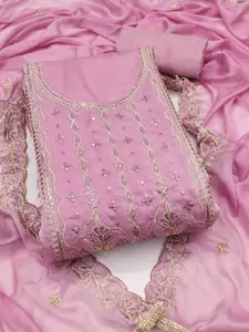 KIMISHA Striped Embroidered Sequinned Satin Unstitched Dress Material