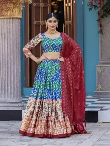 LADY SHOPI Floral Printed Foil Work Ready To Wear Lehenga & Unstitched Blouse With Dupatta