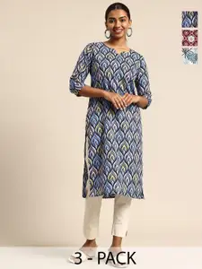 KETAKI FASHION Selection Of 3 Ethnic Motifs Printed Round Neck Straight Kurtas